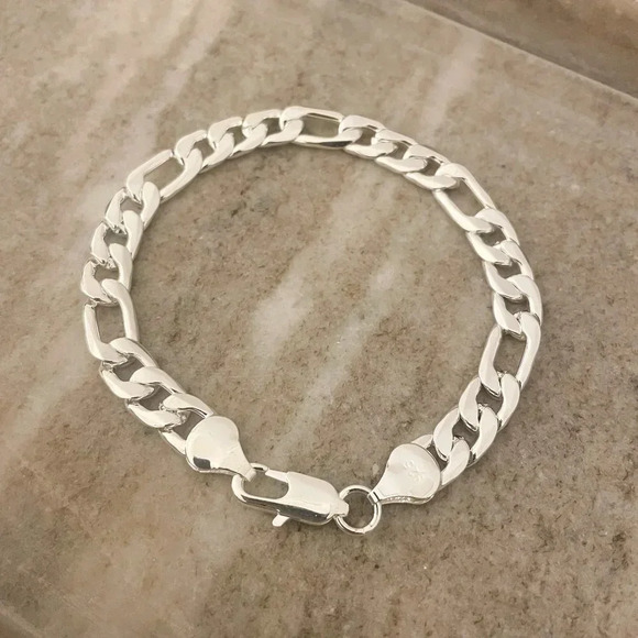 925 Sterling Silver Flat Chain Link Bracelet Modern Bracelet - Picture 1 of 4